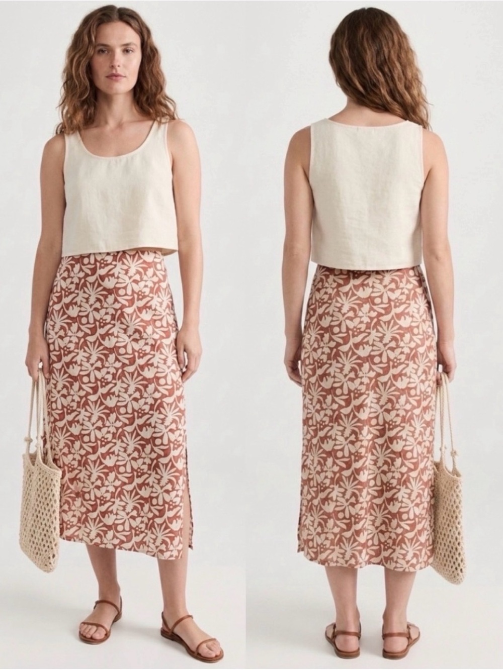 Marine Layer Ryan Floral Midi Slip Skirt Terracotta Ivory - Picture 11 of 13